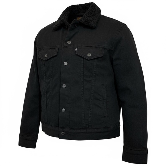 Levi’s Premium Denim Jacket Sherpa Lined Women’s XS Triple Black - Picture 2 of 16